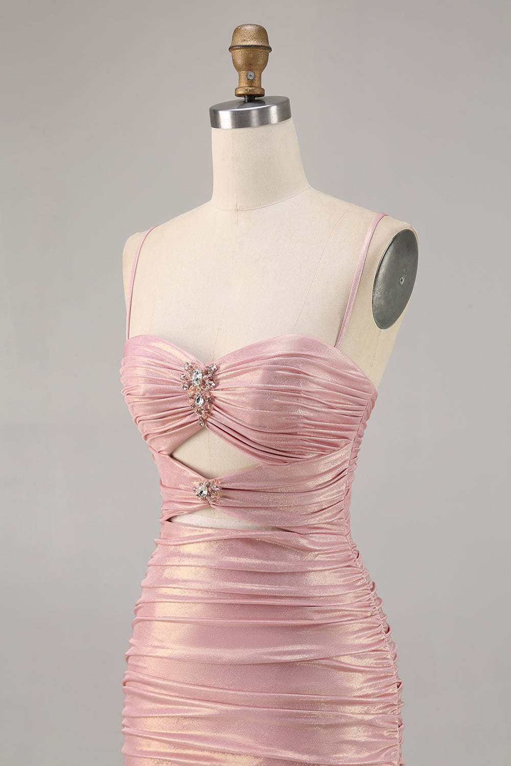 Blush Metallic Ruched Cut Out Tight Mini Homecoming Dress