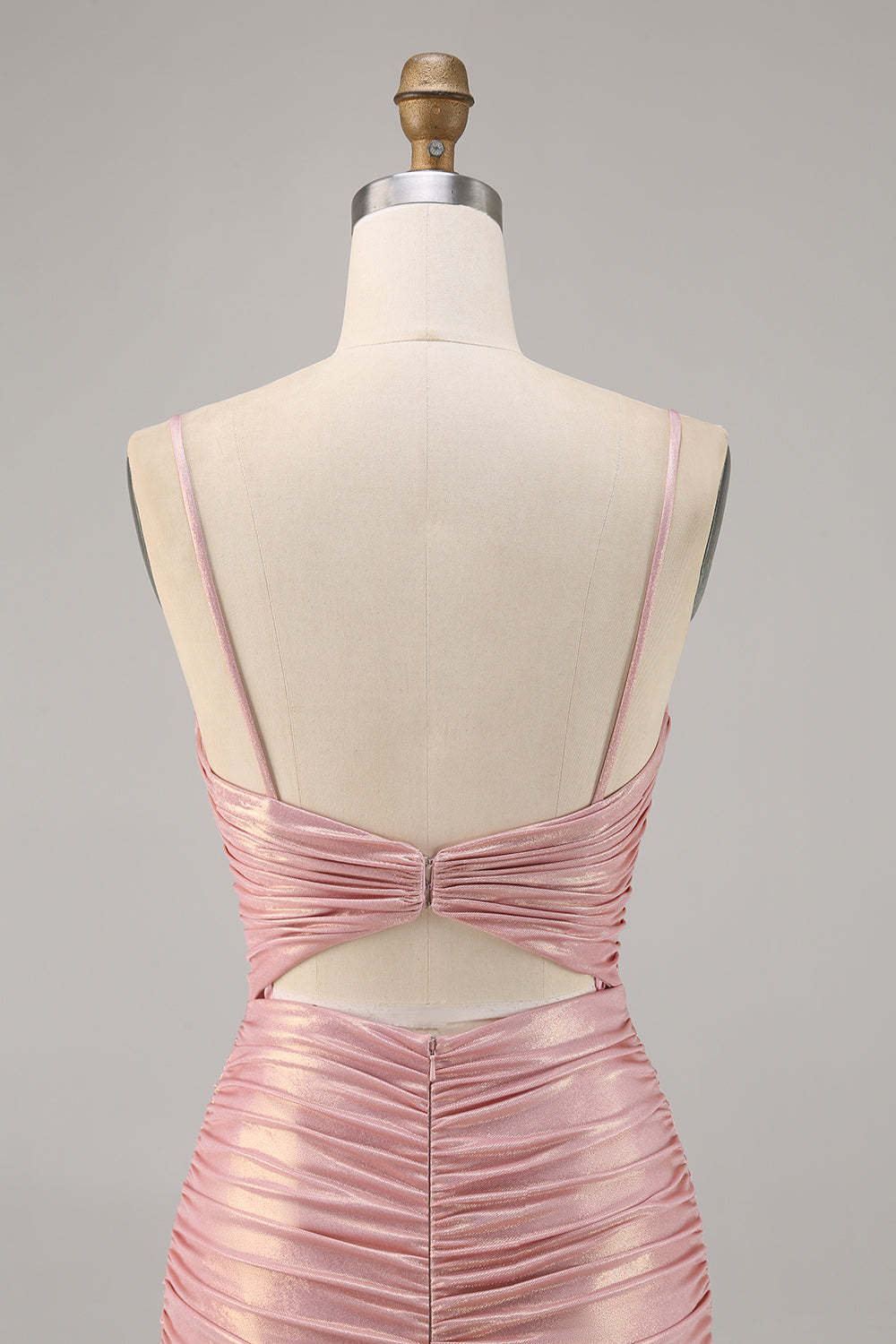 Blush Metallic Ruched Cut Out Tight Mini Homecoming Dress