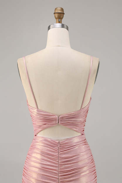 Blush Metallic Ruched Cut Out Tight Mini Homecoming Dress
