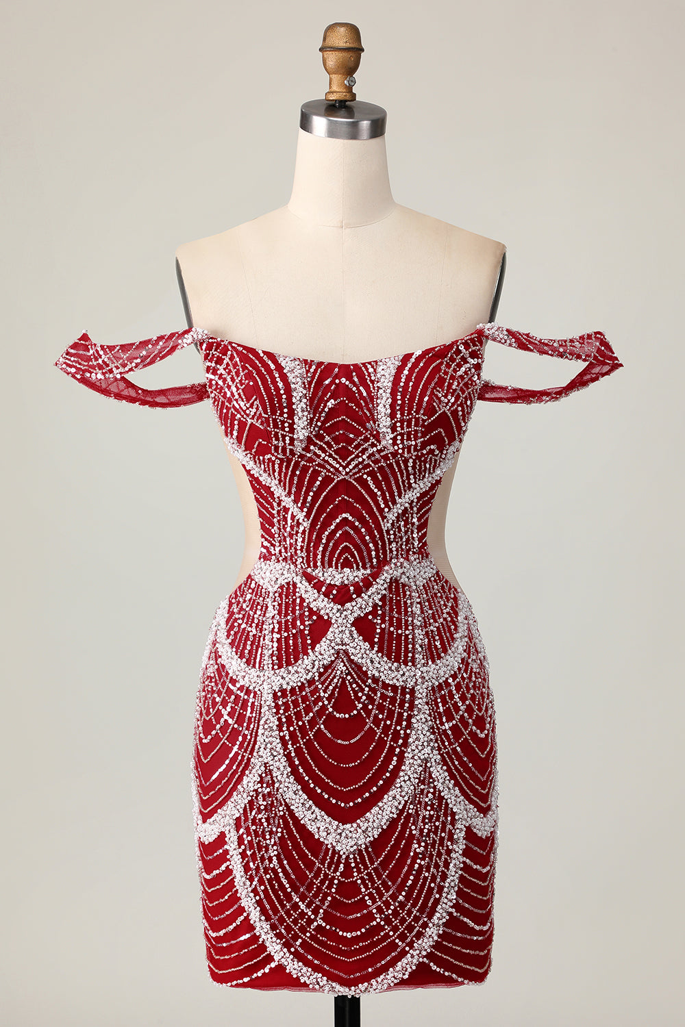 Sparkly Red Off the Shoulder Tight Mini Homecoming Dress with Beading