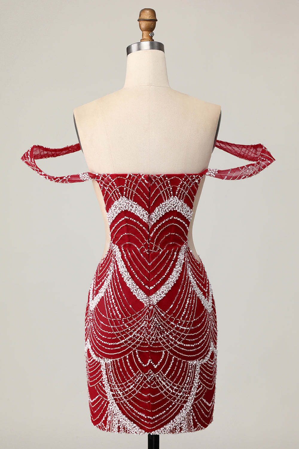 Sparkly Red Off the Shoulder Tight Mini Homecoming Dress with Beading