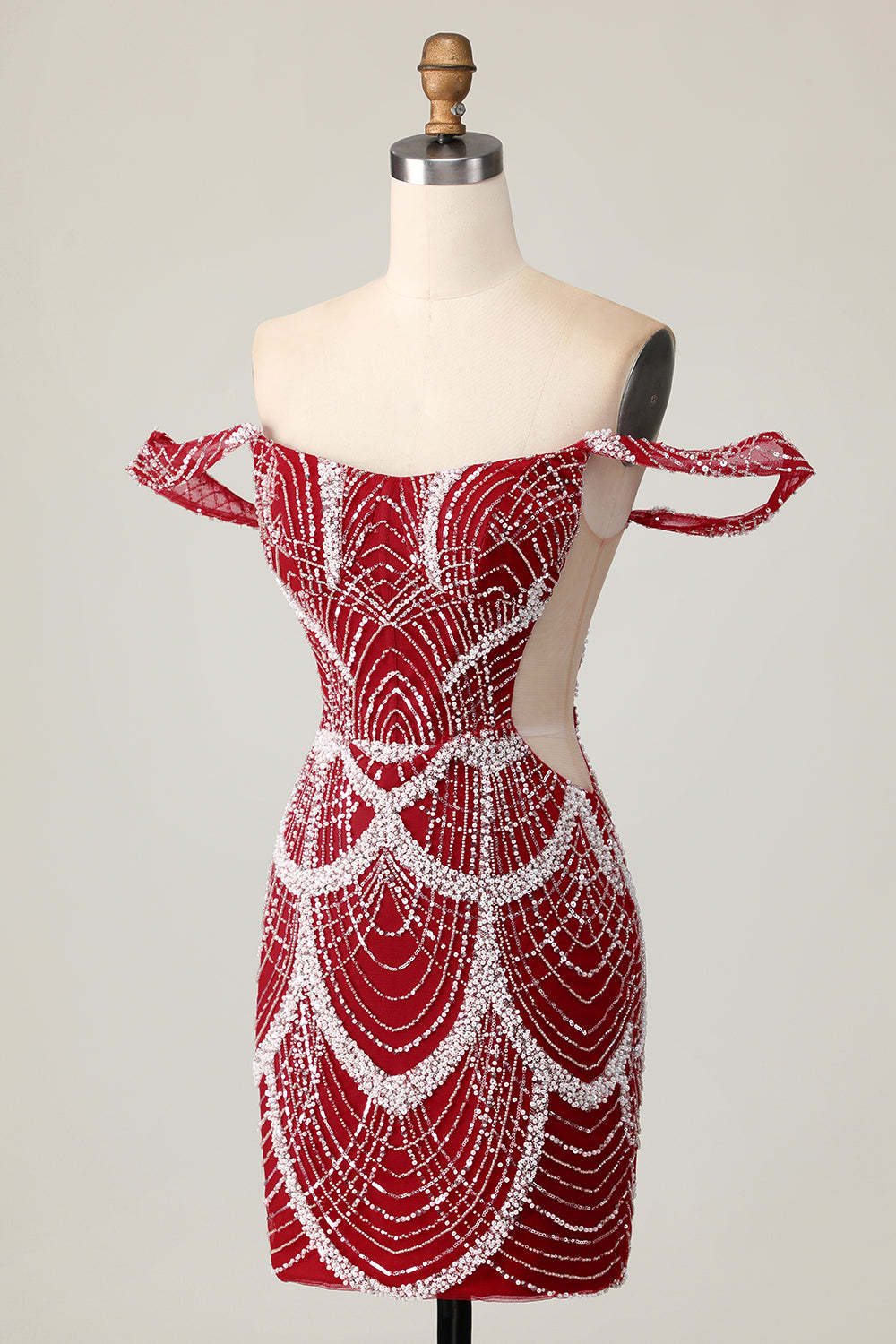 Sparkly Red Off the Shoulder Tight Mini Homecoming Dress with Beading