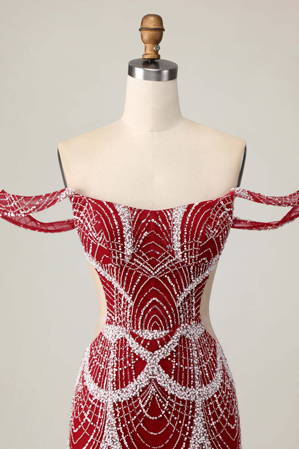 Sparkly Red Off the Shoulder Tight Mini Homecoming Dress with Beading