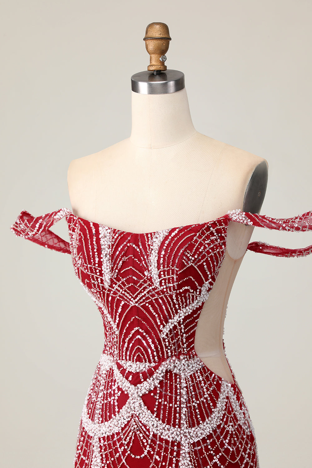 Sparkly Red Off the Shoulder Tight Mini Homecoming Dress with Beading