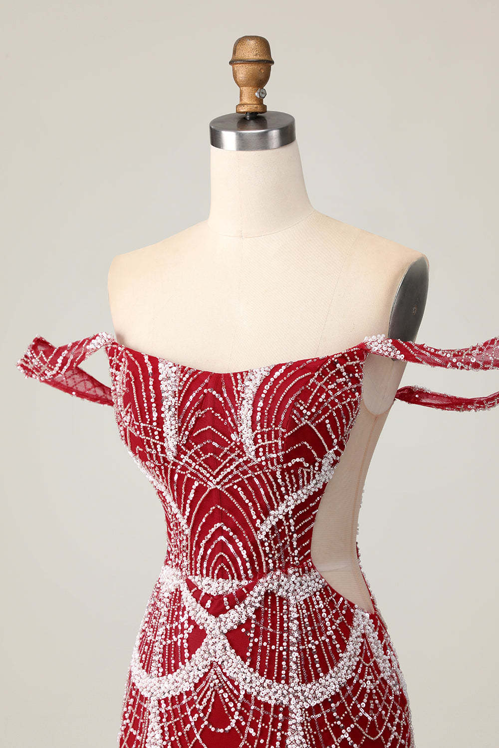 Sparkly Red Off the Shoulder Tight Mini Homecoming Dress with Beading