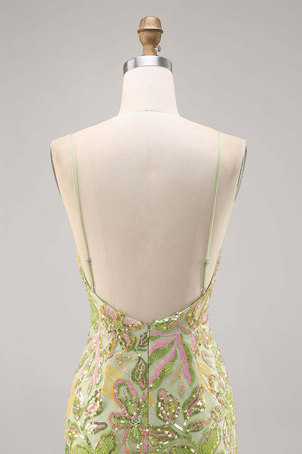Sparkly Green Spaghetti Straps Mini Sequin Floral Tight Homecoming Dress