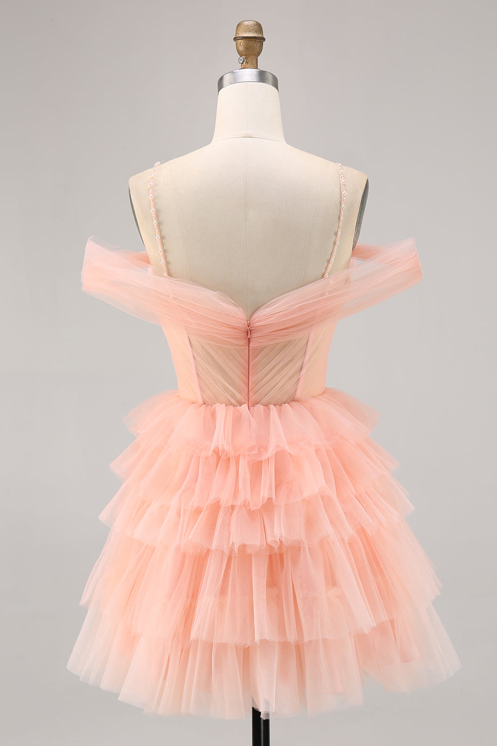 Blush Cold Shoulder Tulle A Line Short Floral Homecoming Dress with Ruffles