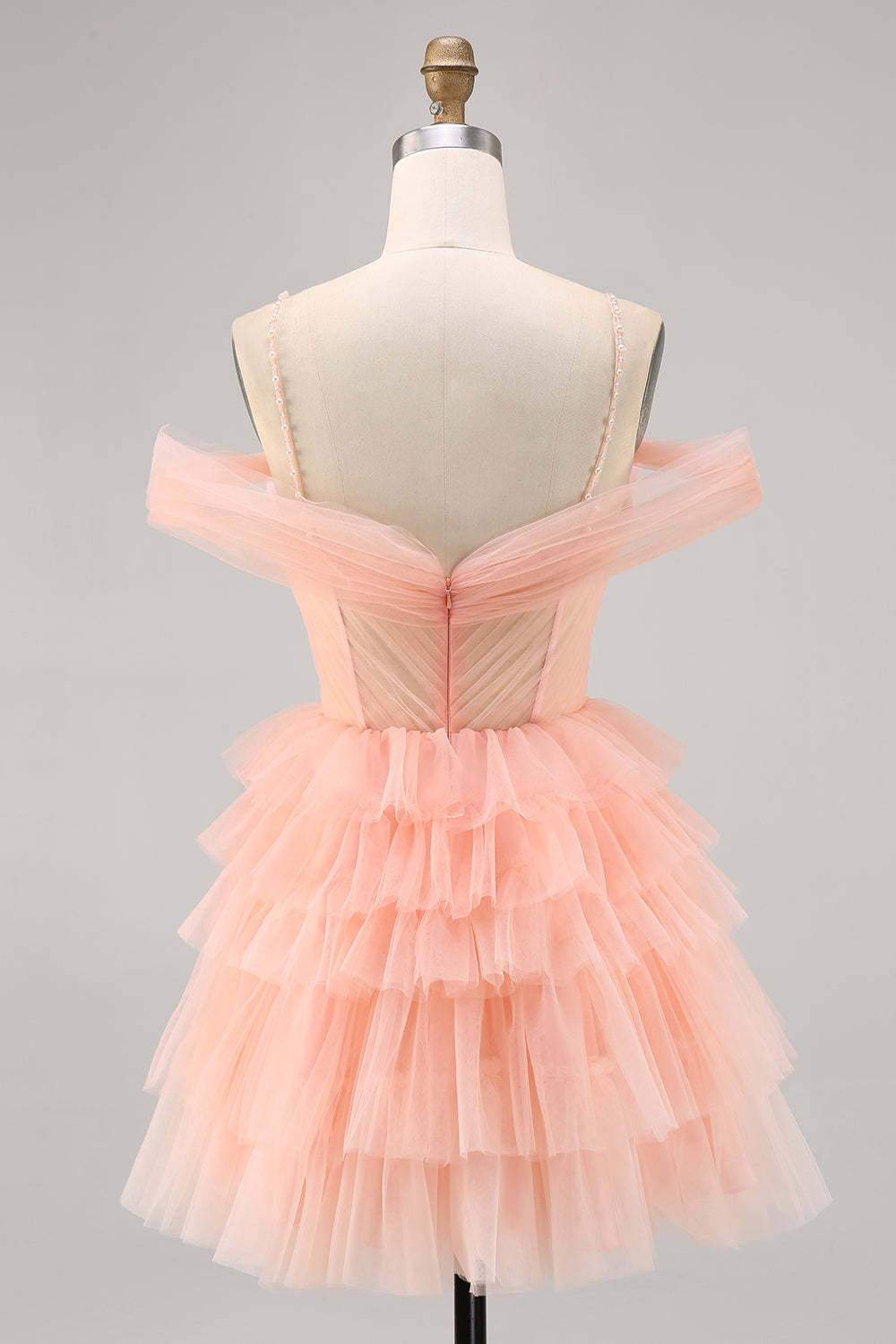 Blush Cold Shoulder Tulle A Line Short Floral Homecoming Dress with Ruffles
