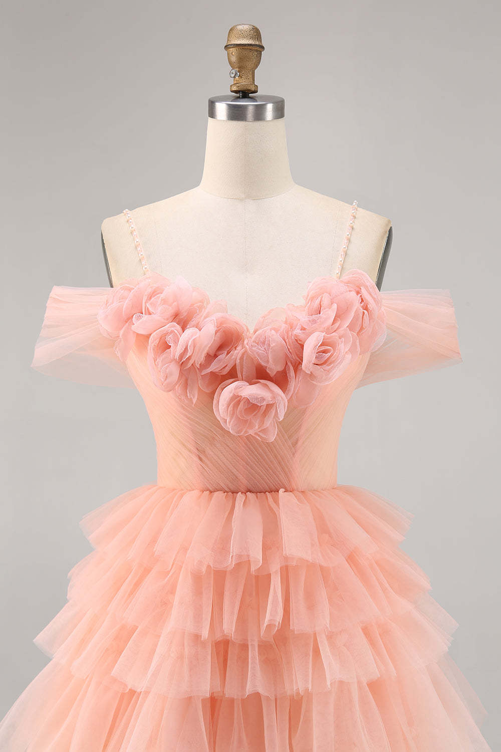 Blush Cold Shoulder Tulle A Line Short Floral Homecoming Dress with Ruffles