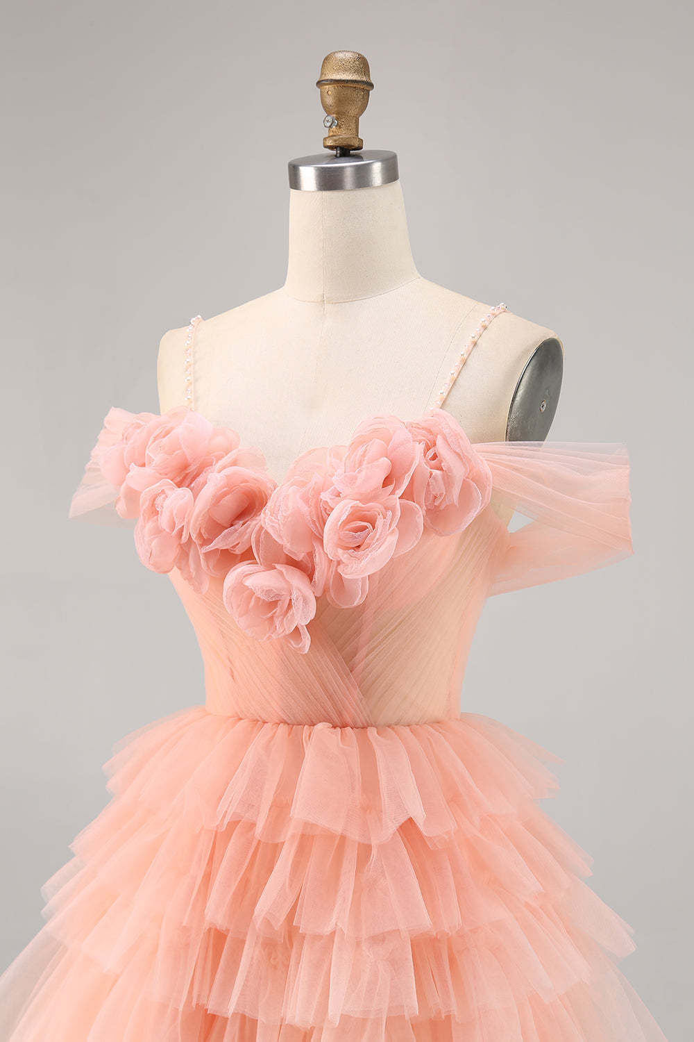 Blush Cold Shoulder Tulle A Line Short Floral Homecoming Dress with Ruffles
