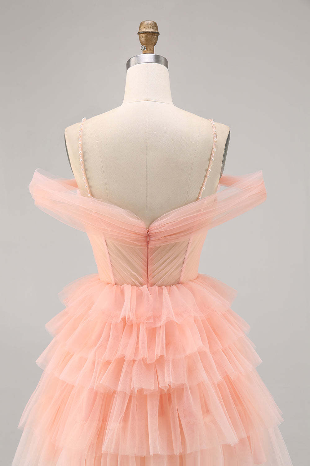 Blush Cold Shoulder Tulle A Line Short Floral Homecoming Dress with Ruffles