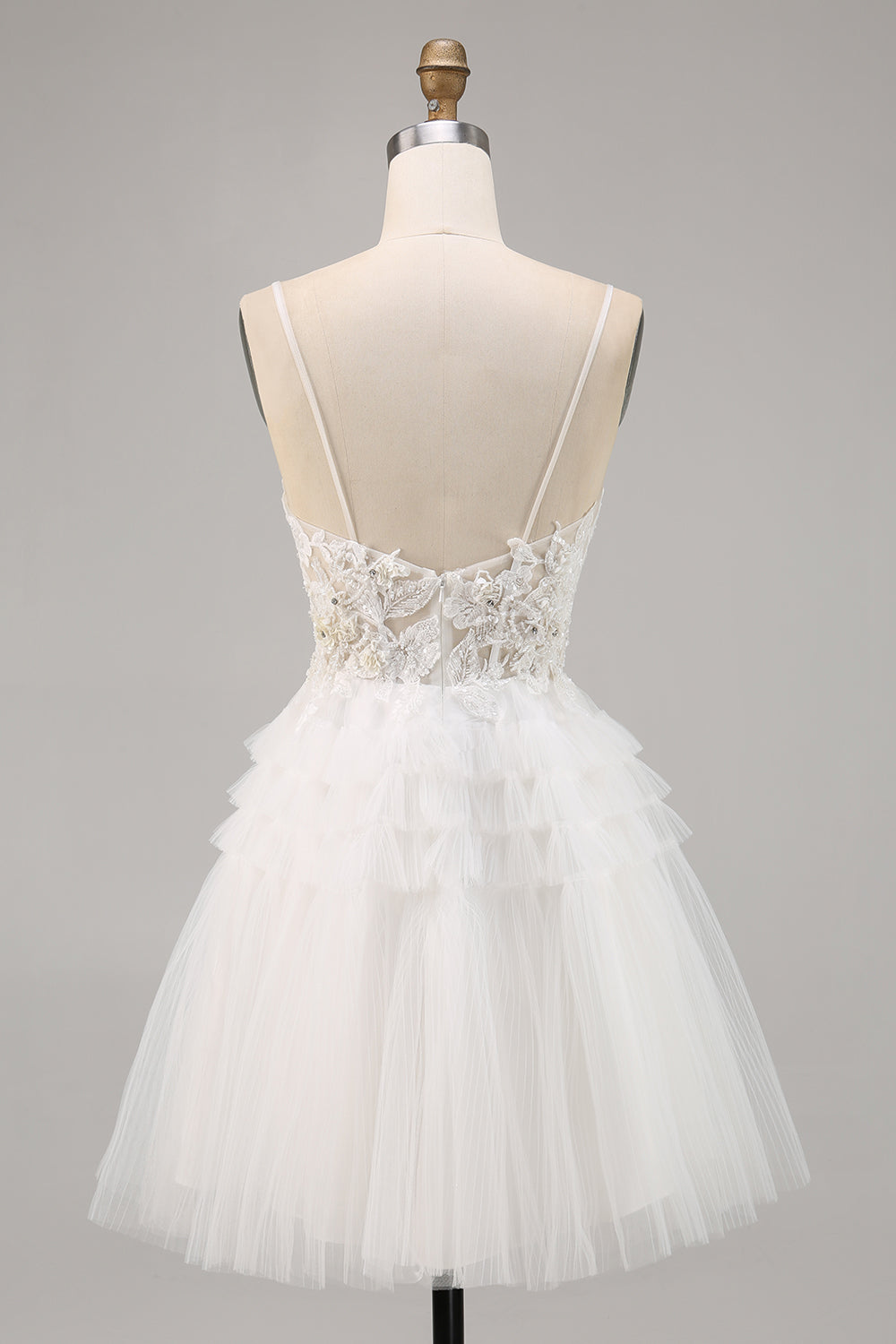 A Line Short White Tulle Corset Homecoming Dress with Appliques