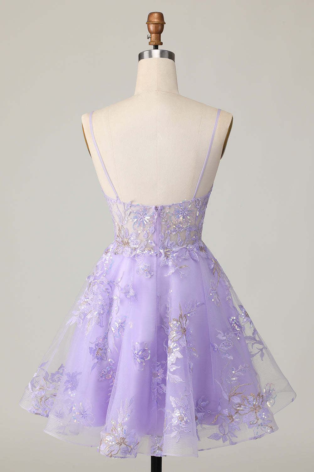 Sparkly Purple A Line Short Floral Homecoming Dress with Sequins