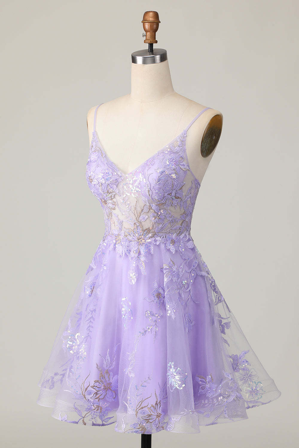 Sparkly Purple A Line Short Floral Homecoming Dress with Sequins