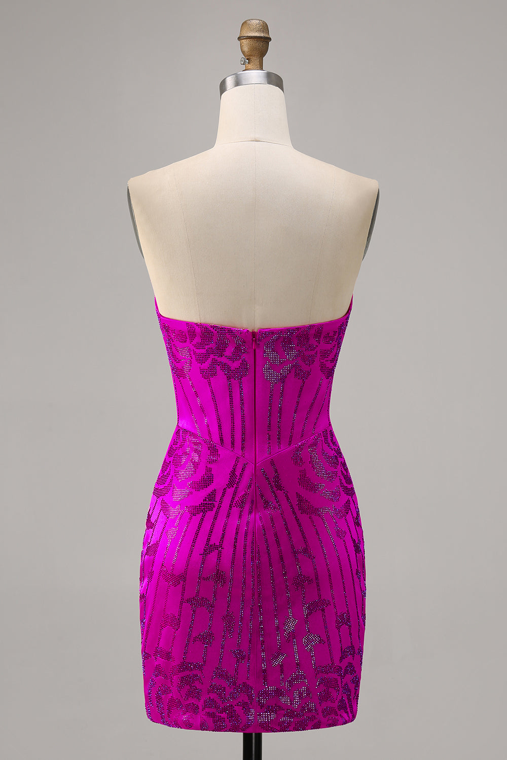 Sparkly Fuchsia Sweetheart Corset Tight Short Homecoming Dress with Rhinestones