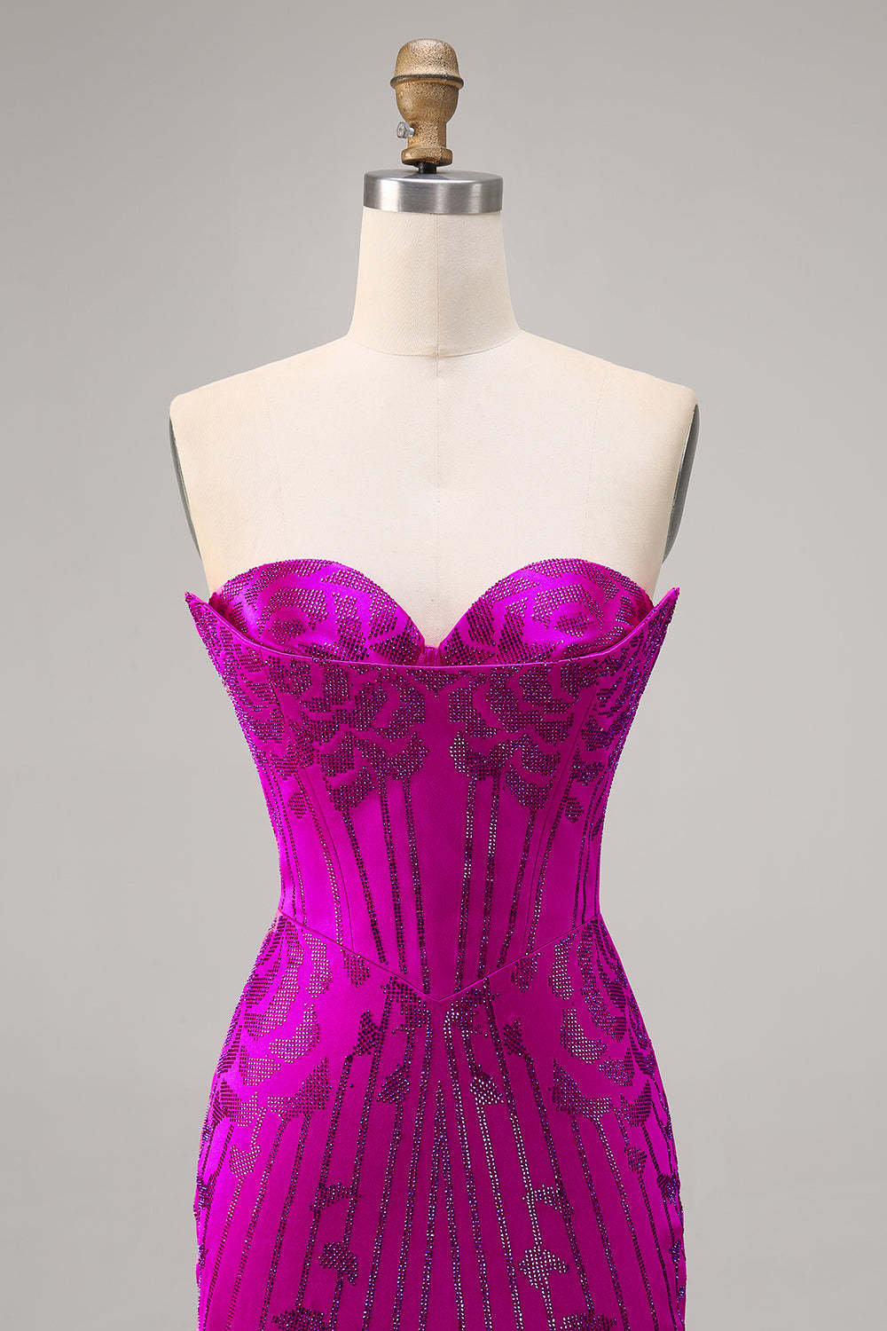 Sparkly Fuchsia Sweetheart Corset Tight Short Homecoming Dress with Rhinestones