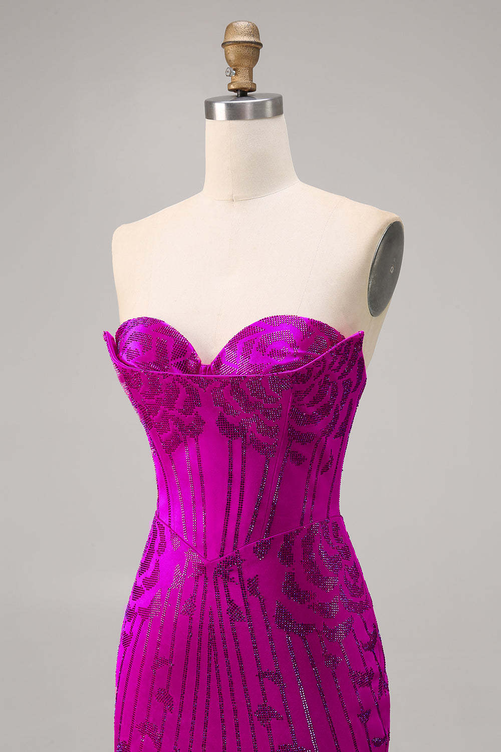 Sparkly Fuchsia Sweetheart Corset Tight Short Homecoming Dress with Rhinestones