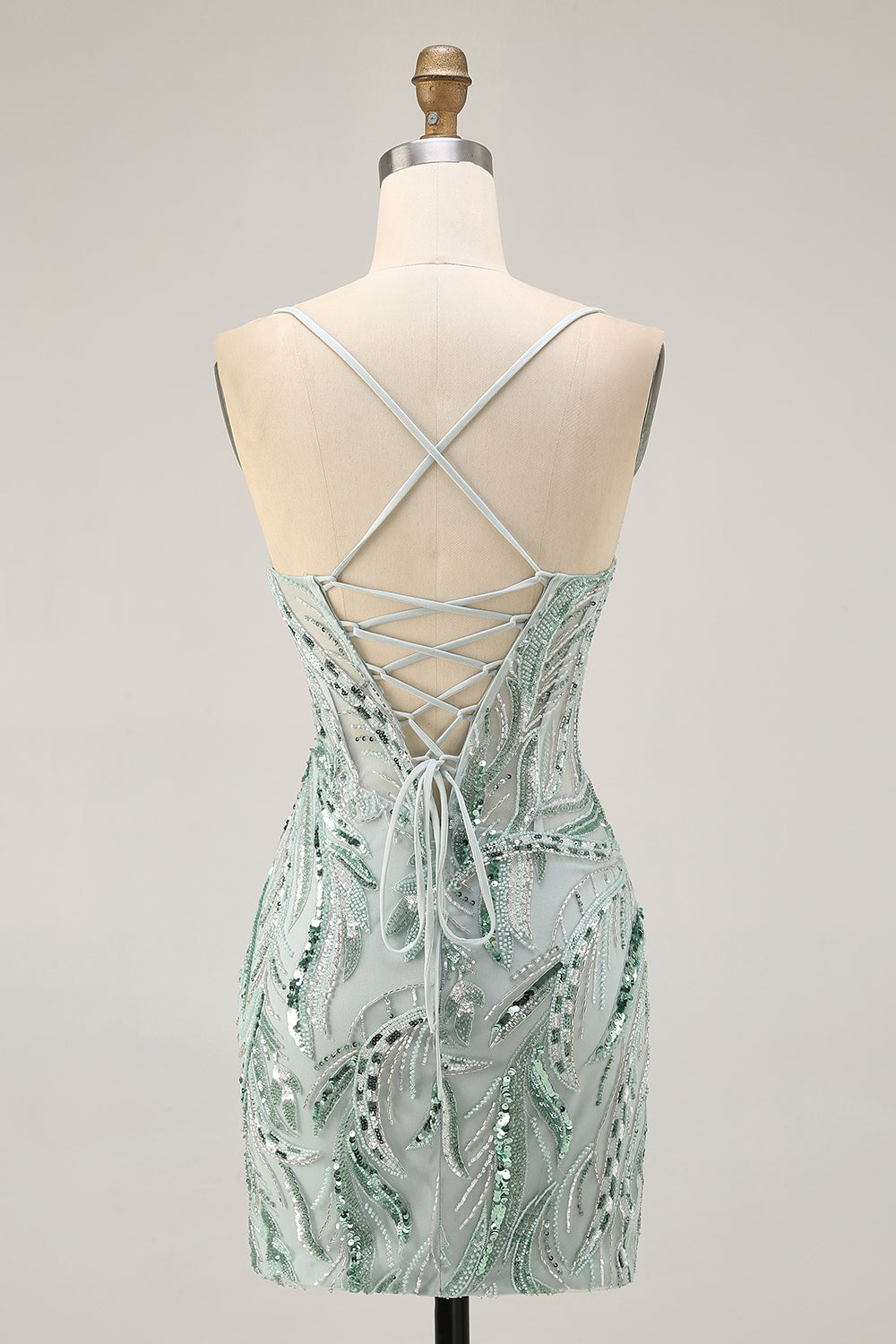 Green Corset Spaghetti Straps Sparkly Short Homecoming Dress with Sequins