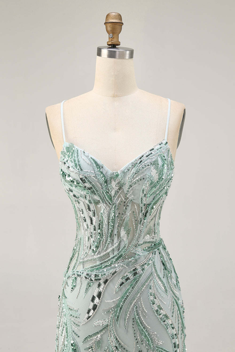 Green Corset Spaghetti Straps Sparkly Short Homecoming Dress with Sequins