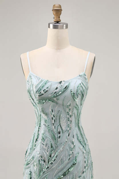 Sparkly Beaded Green Tight Short Homecoming Dress with Sequins
