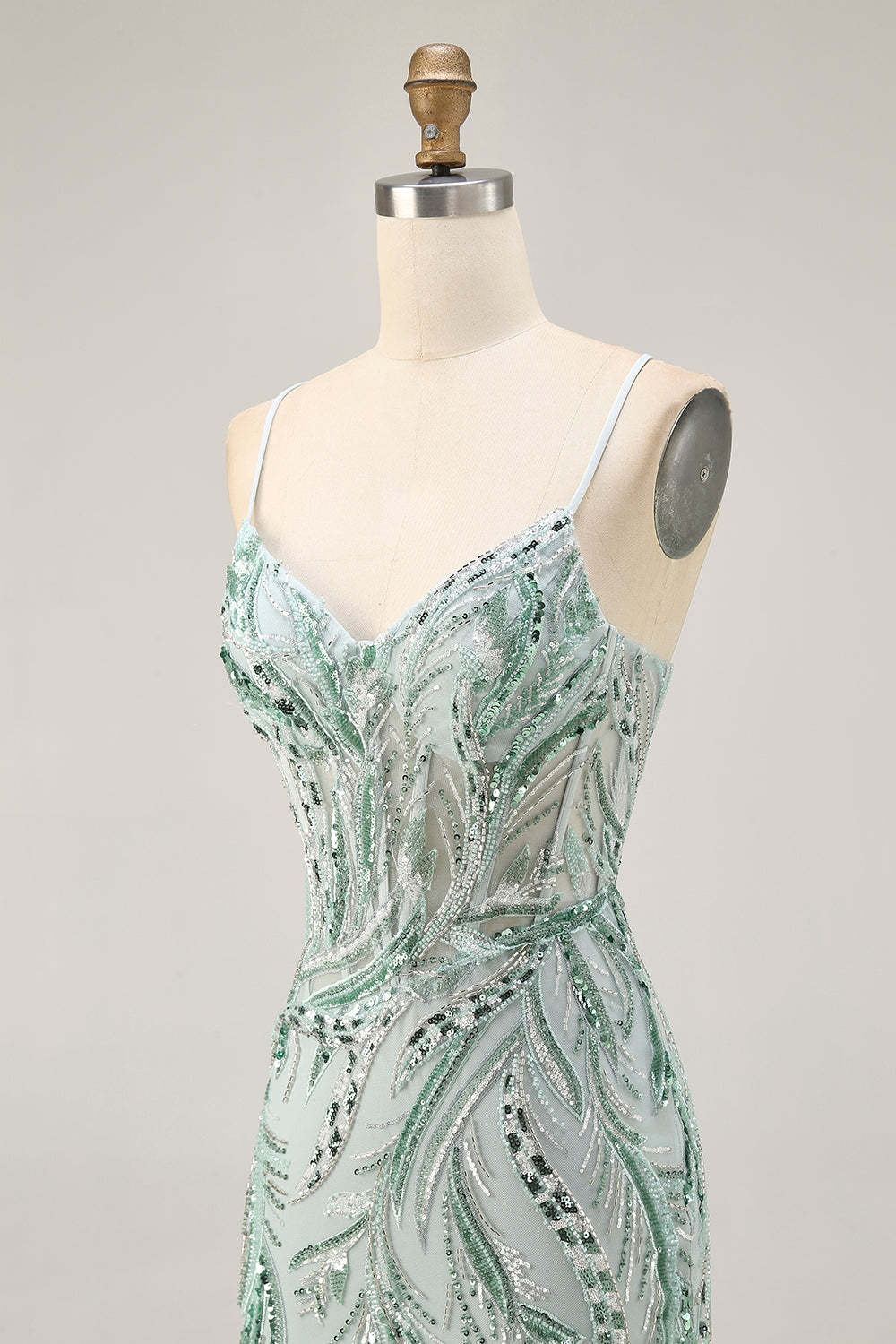 Green Corset Spaghetti Straps Sparkly Short Homecoming Dress with Sequins