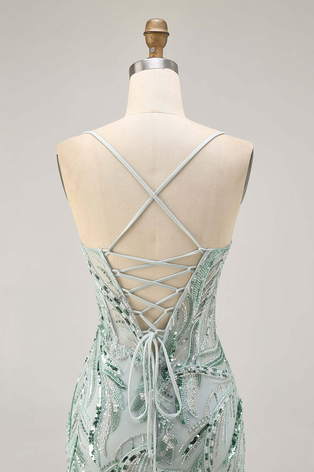 Green Corset Spaghetti Straps Sparkly Short Homecoming Dress with Sequins