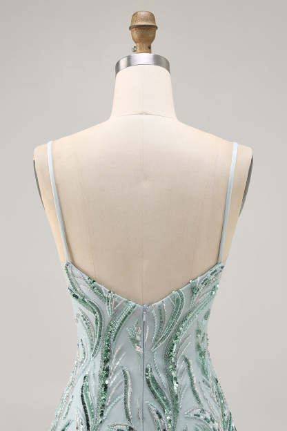 Sparkly Beaded Green Tight Short Homecoming Dress with Sequins