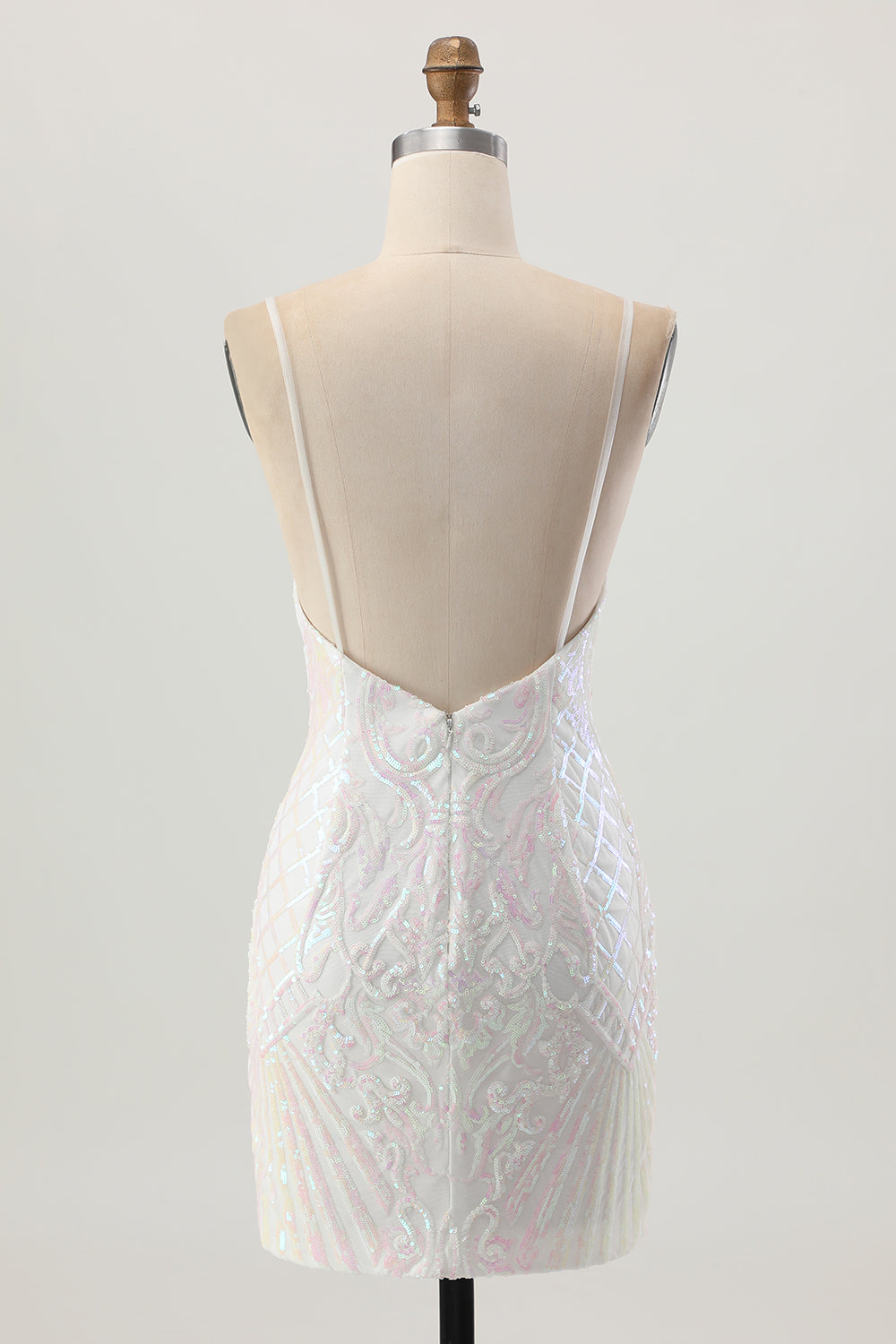 Sparkly White Tight Sequins Spaghetti Straps Short Homecoming Dress
