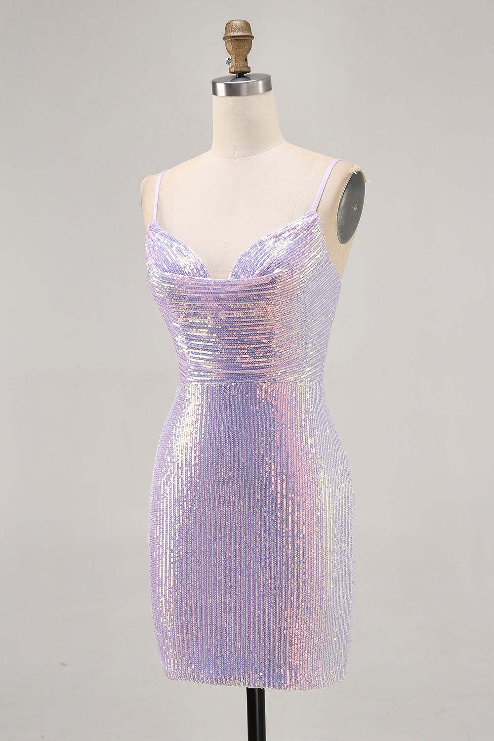 Sparkly Lilac Sequined Tight Backless Short Homecoming Dress