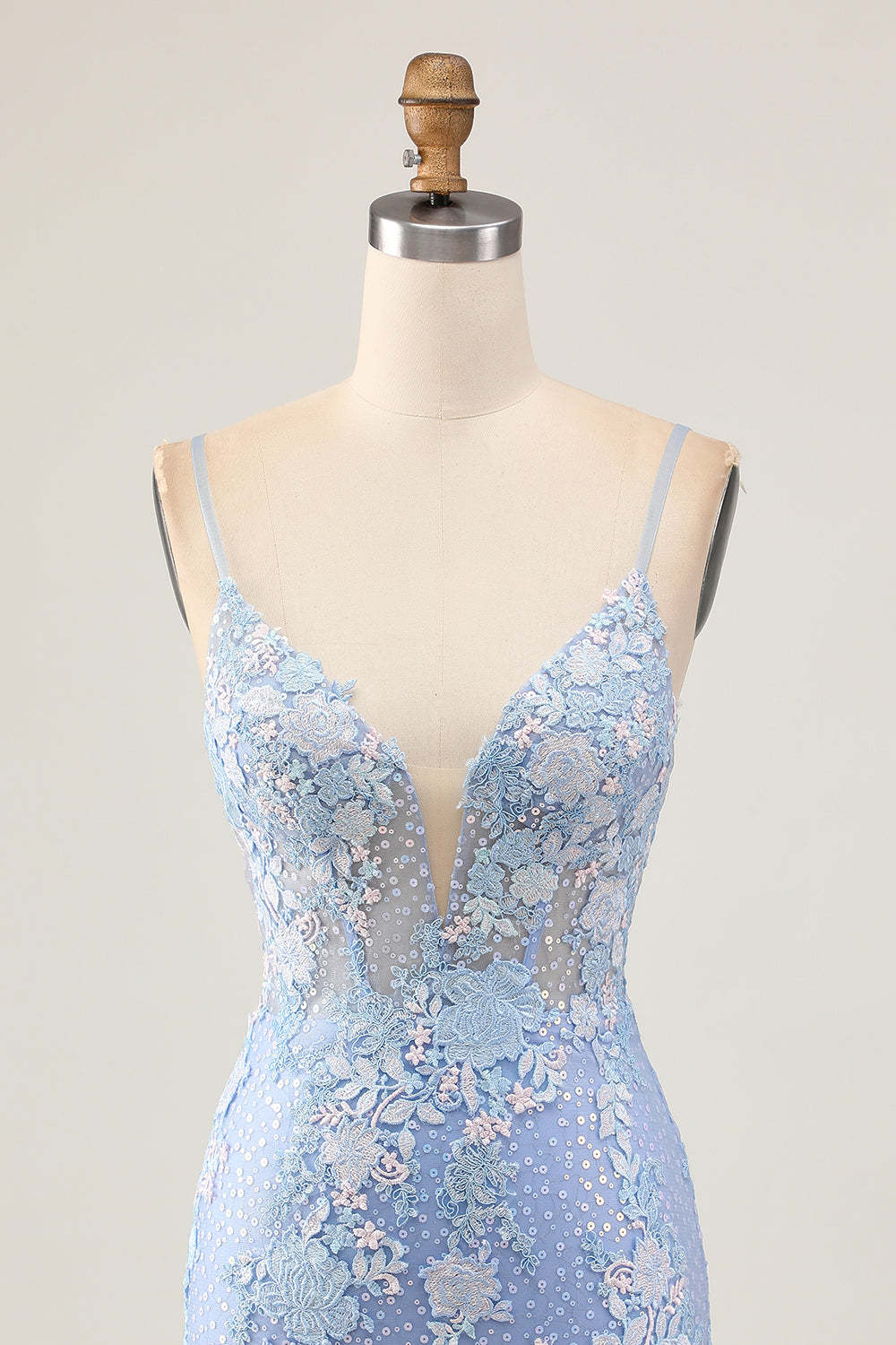 Light Blue Floral Tight Backless Short Corset Homecoming Dress with Appliques
