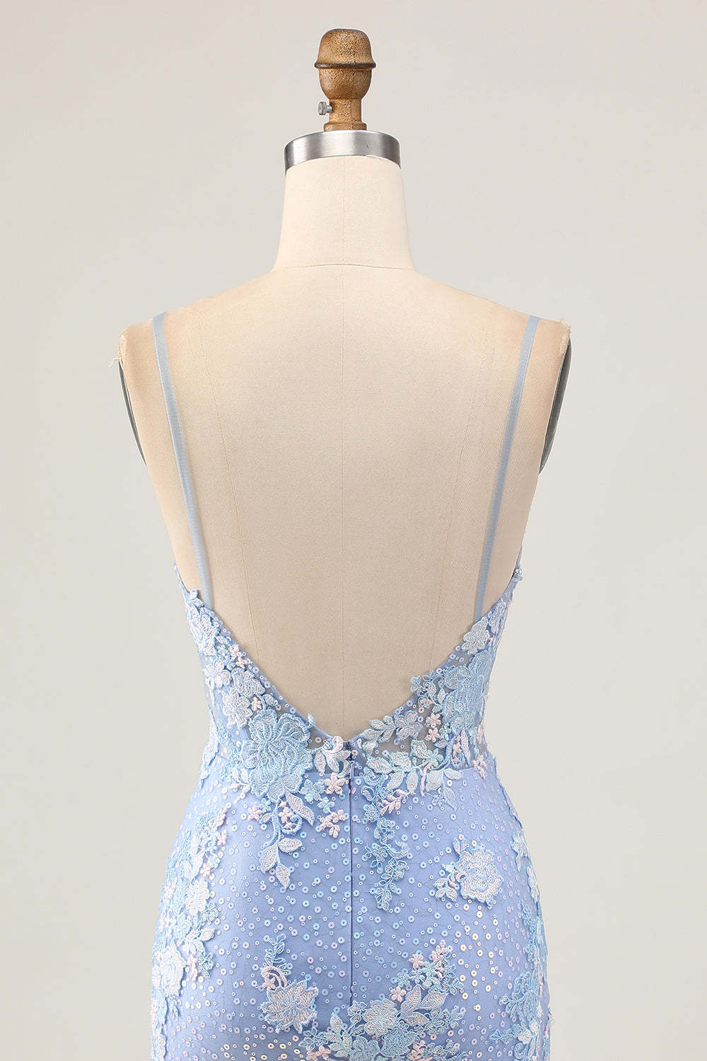 Light Blue Floral Tight Backless Short Corset Homecoming Dress with Appliques