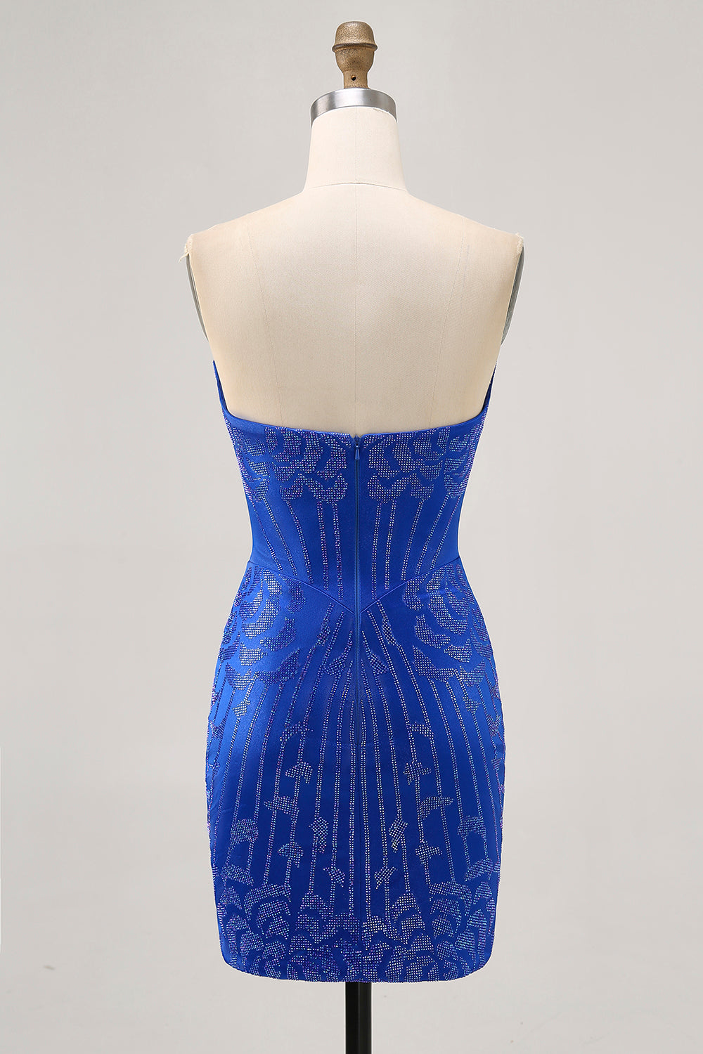 Royal Blue Satin Short Tight Strapless Sparkly Homecoming Dress with Beading