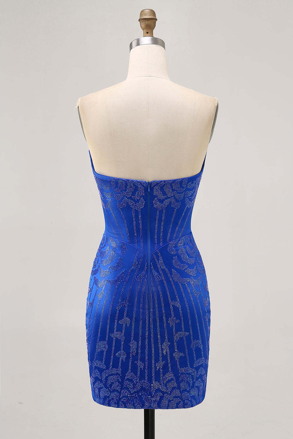 Royal Blue Satin Short Tight Strapless Sparkly Homecoming Dress with Beading