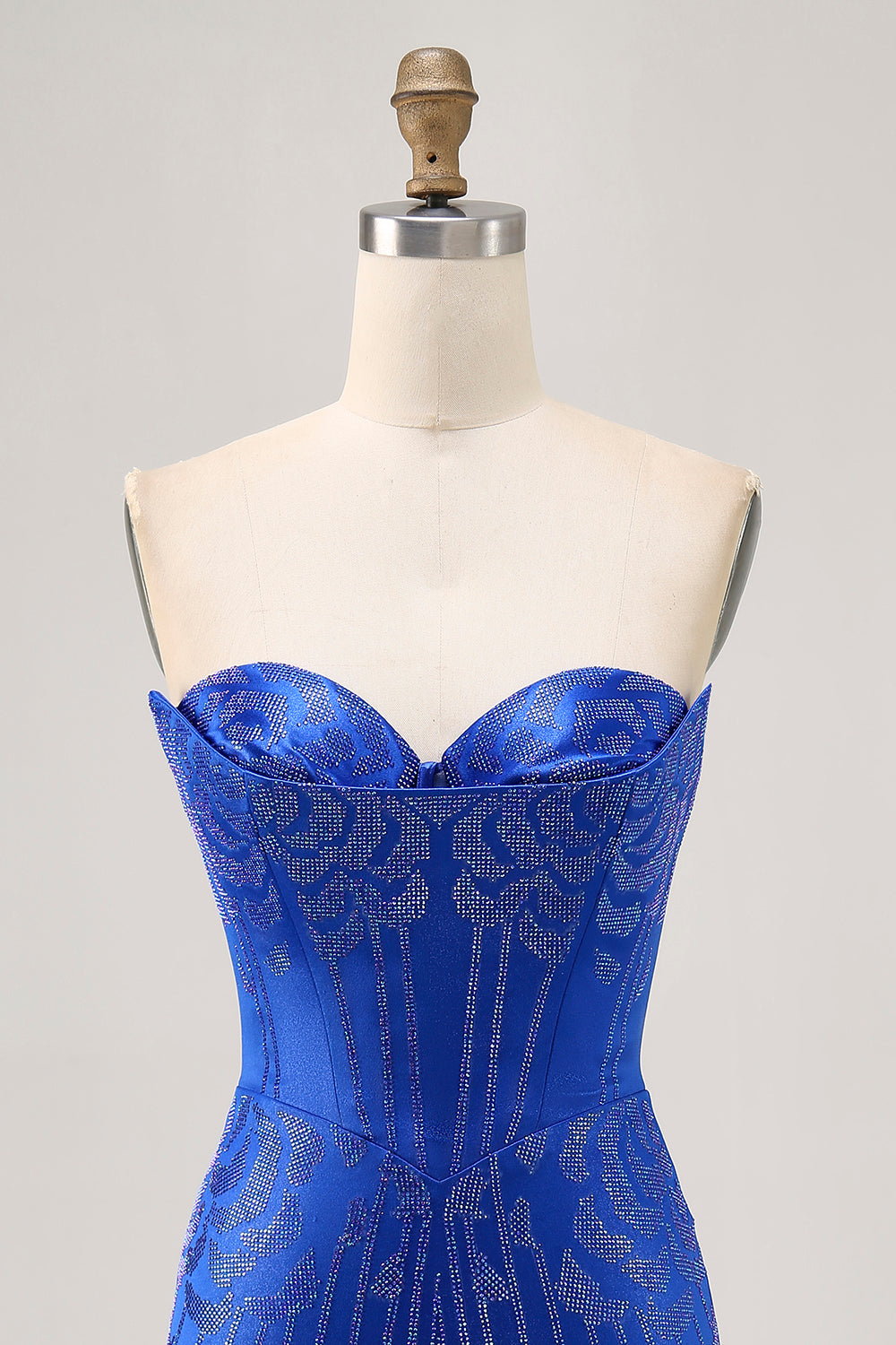 Royal Blue Satin Short Tight Strapless Sparkly Homecoming Dress with Beading