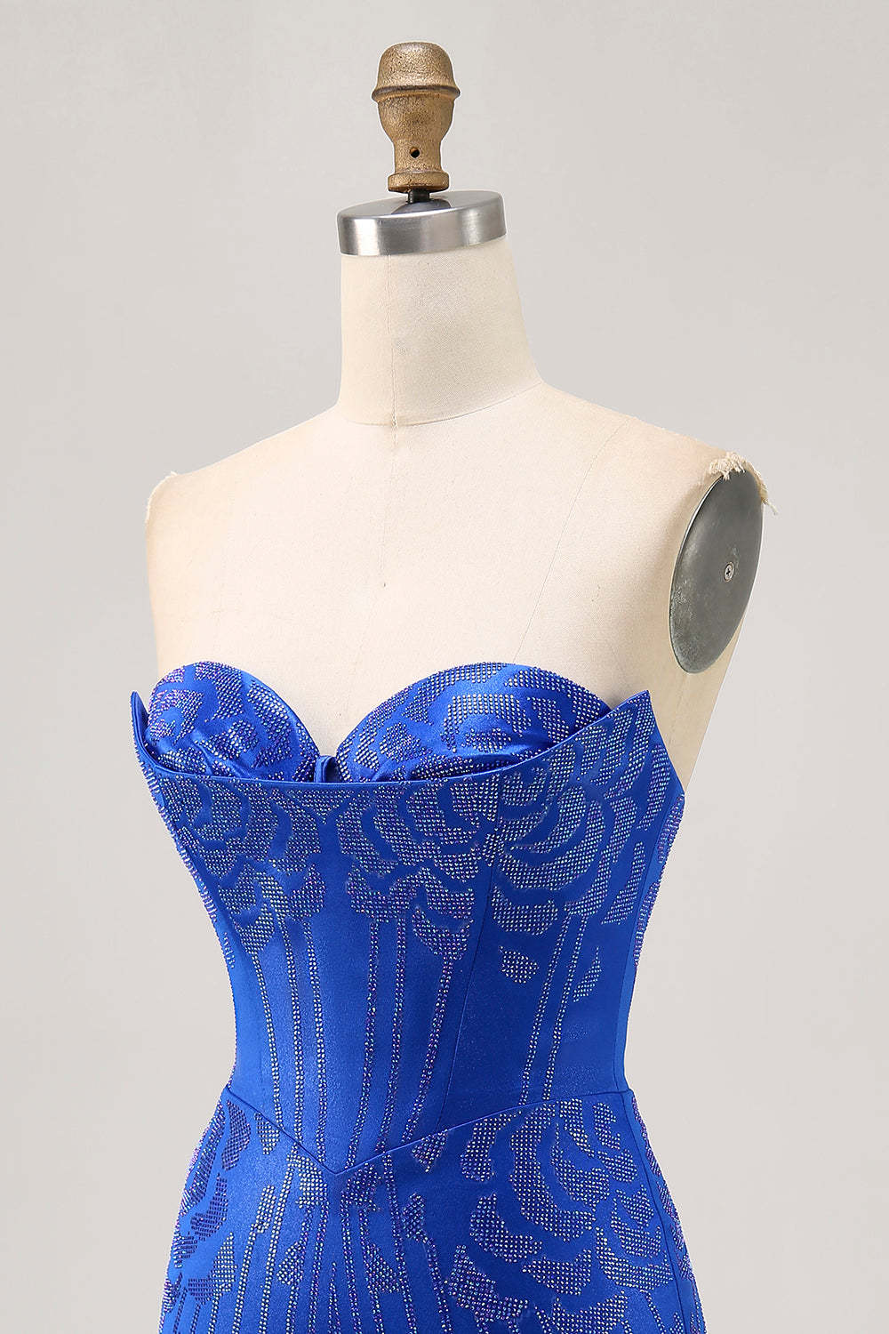 Royal Blue Satin Short Tight Strapless Sparkly Homecoming Dress with Beading