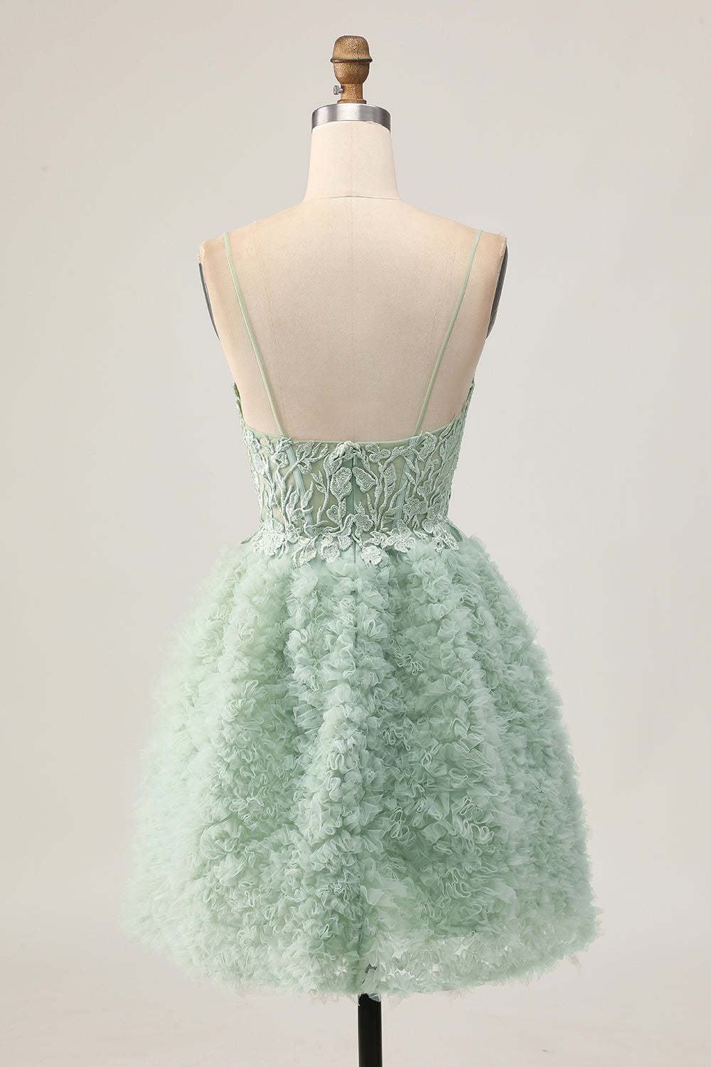 Sage Green Ruffled A Line Short Corset Homecoming Dress with Lace