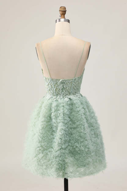 Sage Green Ruffled A Line Short Corset Homecoming Dress with Lace