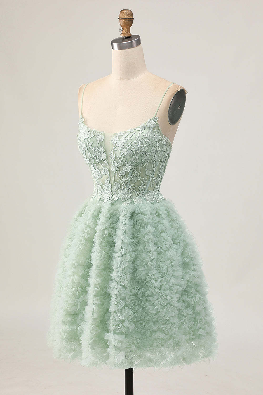 Sage Green Ruffled A Line Short Corset Homecoming Dress with Lace