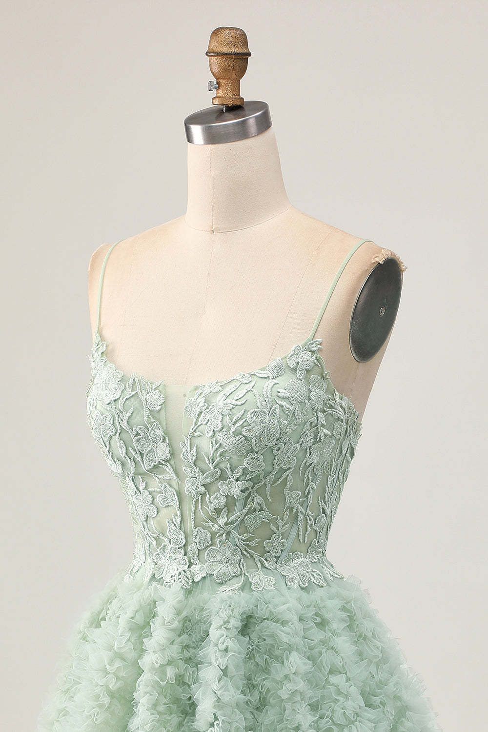 Sage Green Ruffled A Line Short Corset Homecoming Dress with Lace