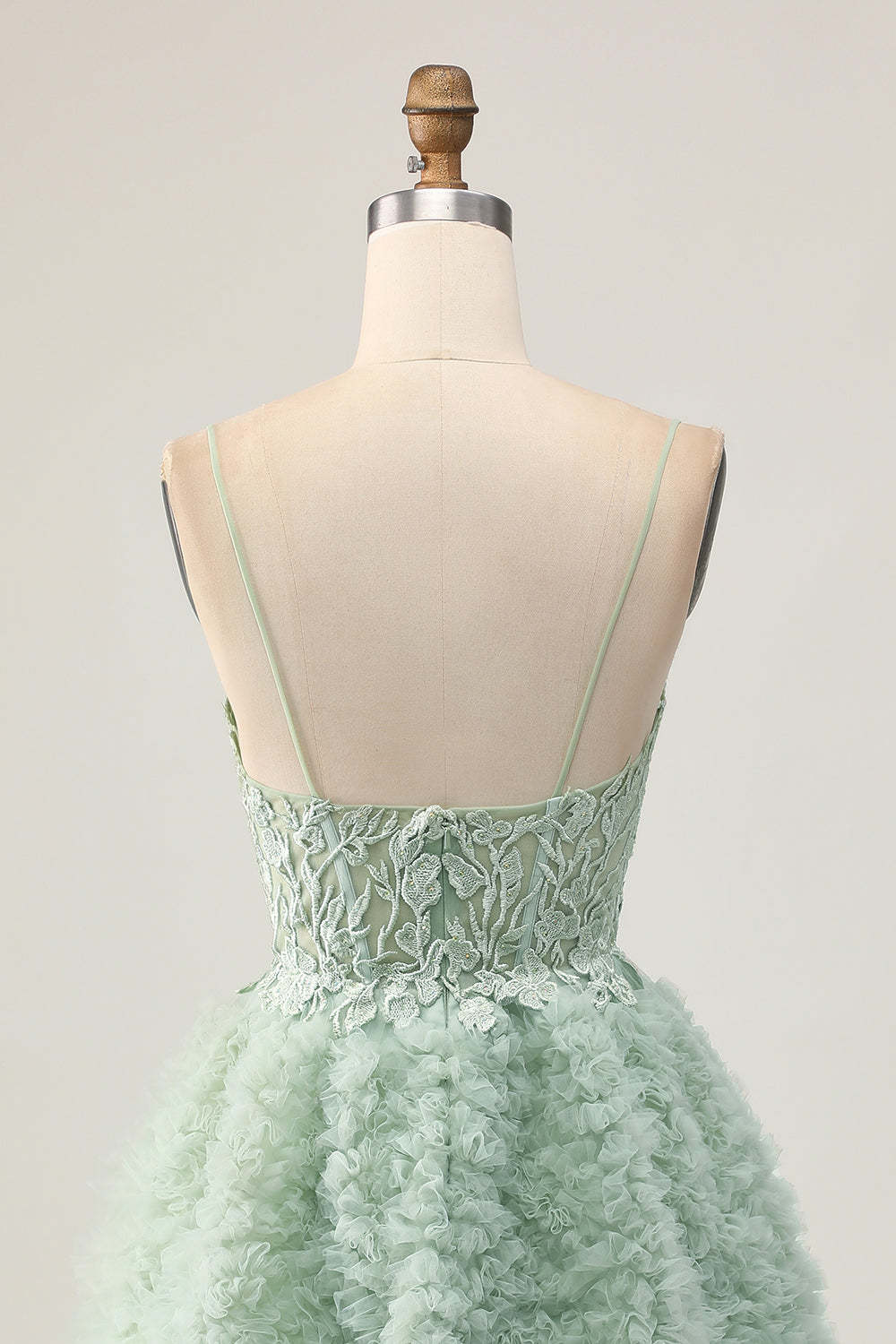 Sage Green Ruffled A Line Short Corset Homecoming Dress with Lace