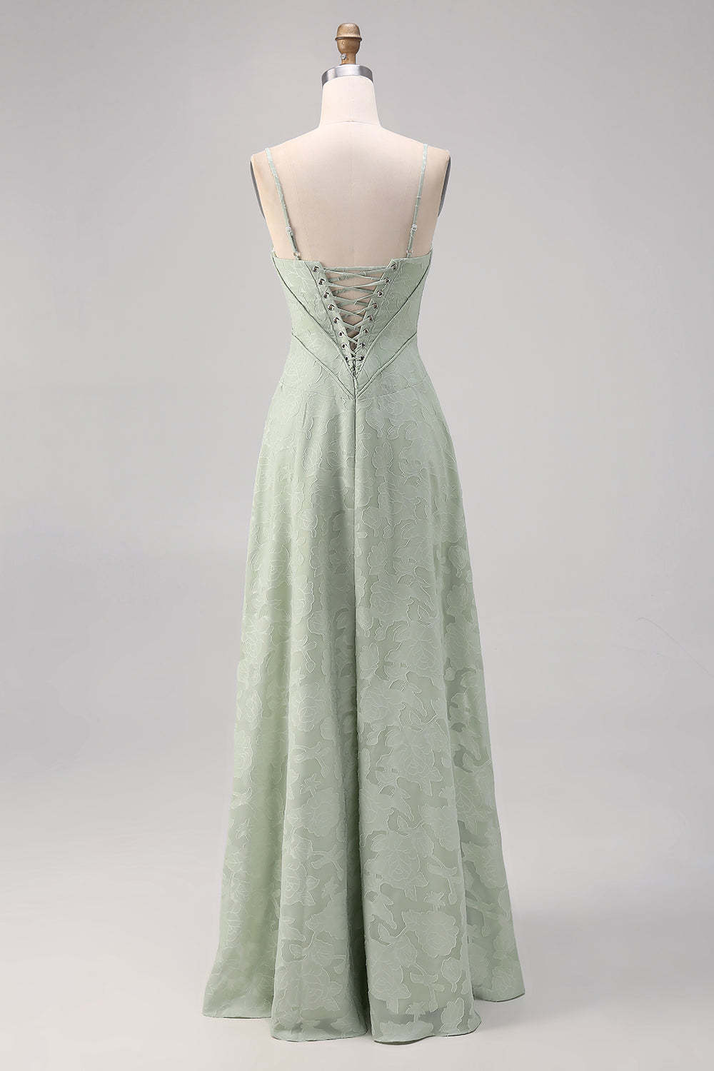 Sage Green Floral Lace Corset A Line Maxi Bridesmaid Dress