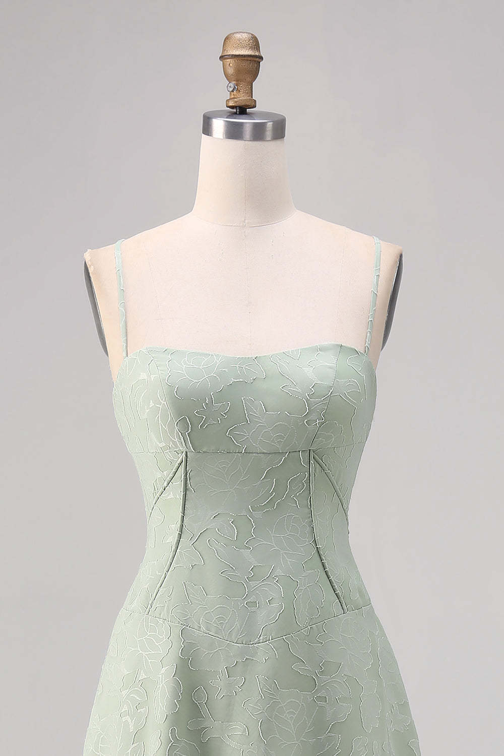Sage Green Floral Lace Corset A Line Maxi Bridesmaid Dress