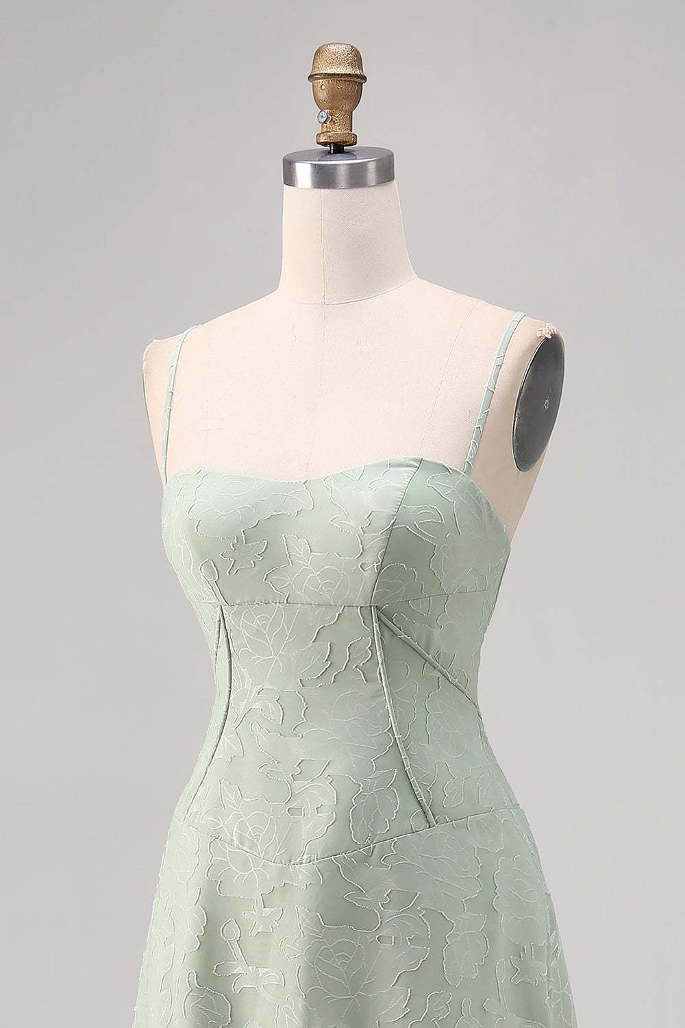 Sage Green Floral Lace Corset A Line Maxi Bridesmaid Dress