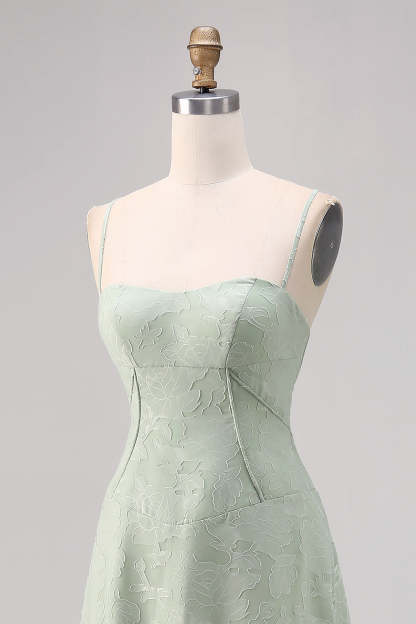 Sage Green Floral Lace Corset A Line Maxi Bridesmaid Dress
