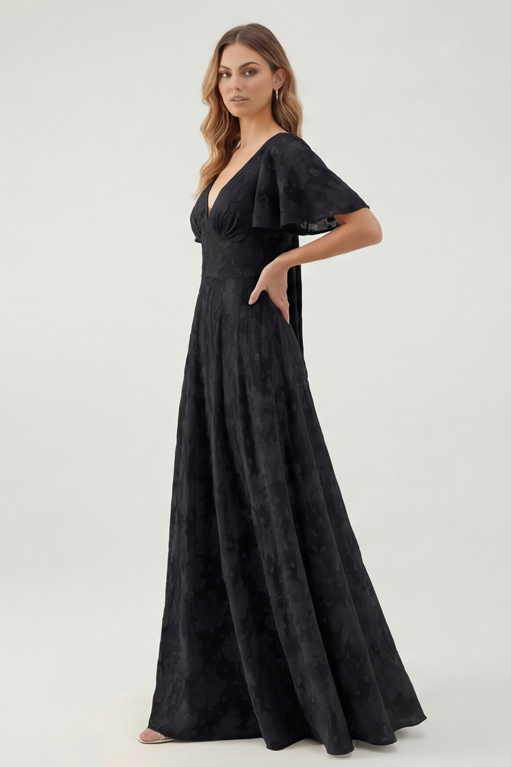 Sage Green Floral A Line V-Neck Maxi Wedding Guest Dress