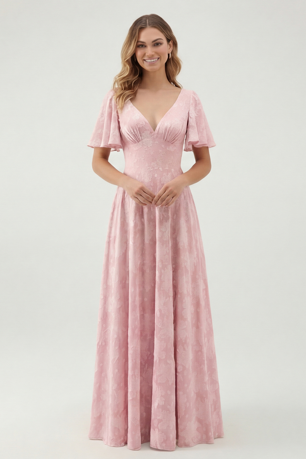 Sage Green Floral A Line V-Neck Maxi Wedding Guest Dress