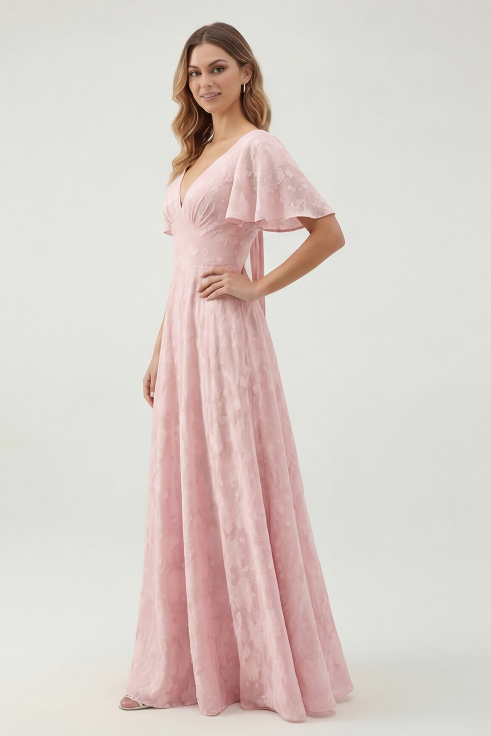 Sage Green Floral A Line V-Neck Maxi Wedding Guest Dress