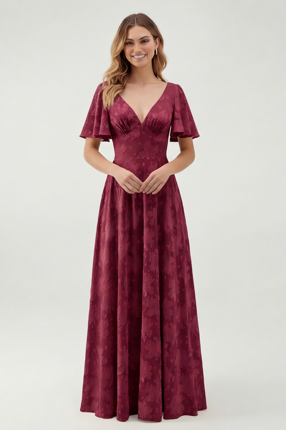 Sage Green Floral A Line V-Neck Maxi Wedding Guest Dress