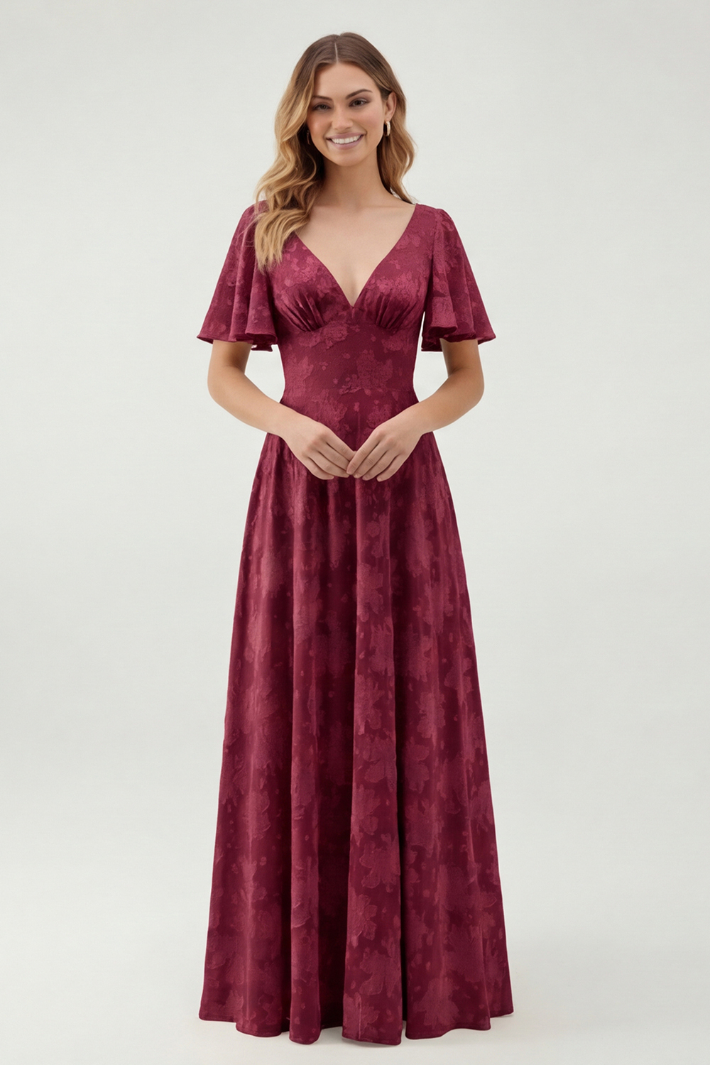 Sage Green Floral A Line V-Neck Maxi Wedding Guest Dress