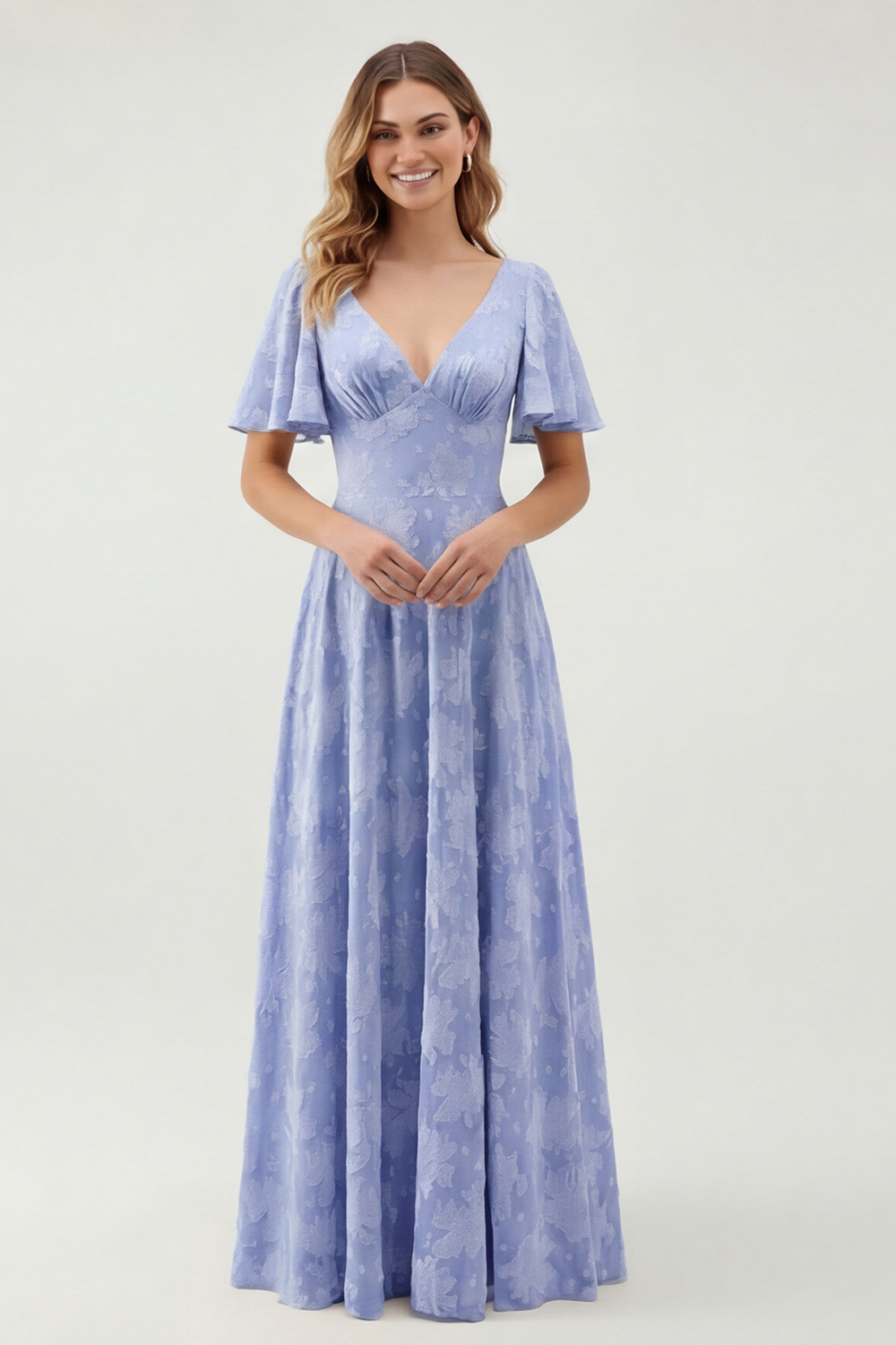 Sage Green Floral A Line V-Neck Maxi Wedding Guest Dress